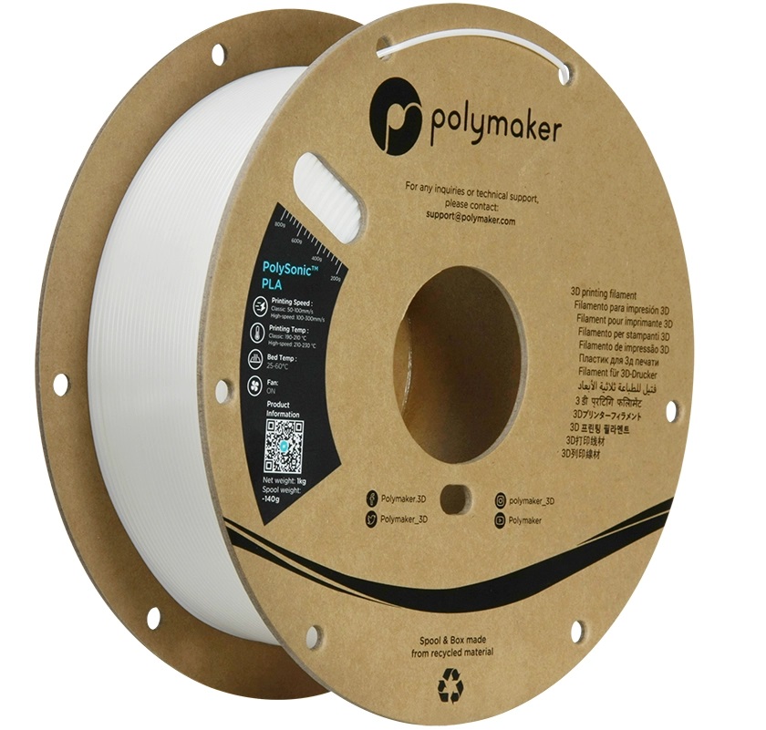 [pa13001] Filament PolyMaker PolySonic PLA Pro (Blanc)
